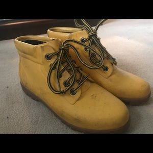 mustard rain boots